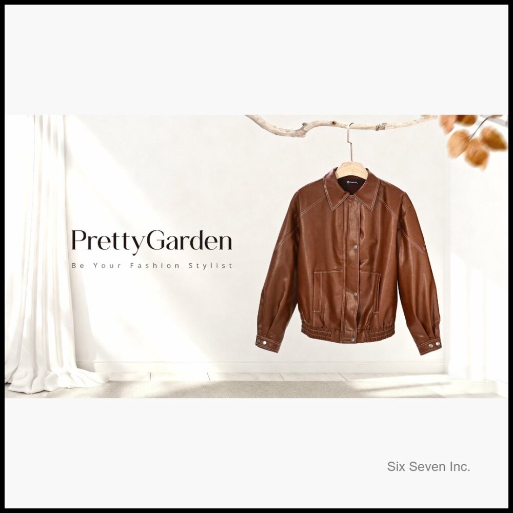 Faux Leather Bomber Jacket Women Oversized Moto Biker Zip Up - Picture 7 of 7